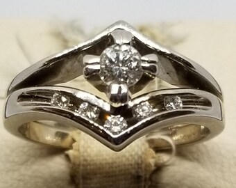 Z203 Vintage 14K White Gold Fused Ring Set with .20 TCW Diamonds, Size 5.25.