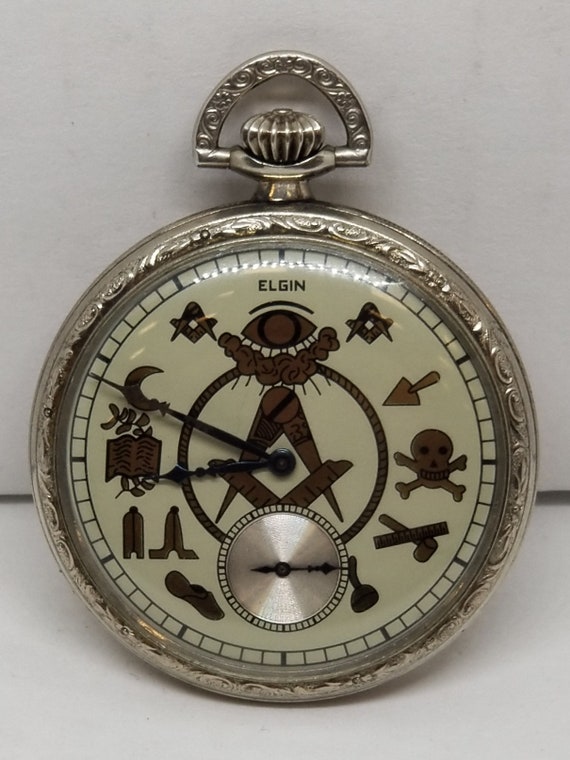 FAPW257 1923 Elgin Pocket Watch, Masonic Dial, Gra