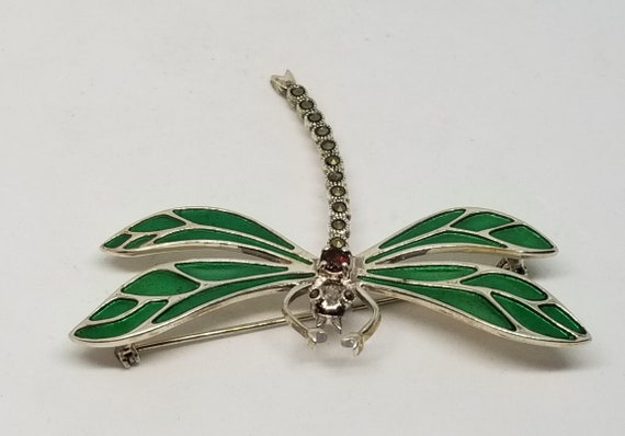 FA4670 Vintage Sterling, Enamel, Marcasite and Ga… - image 3