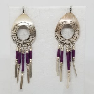 FA2334 Vintage Sterling and Purple Jasper Stud Earrings, Hallmarked TK in a Circle.