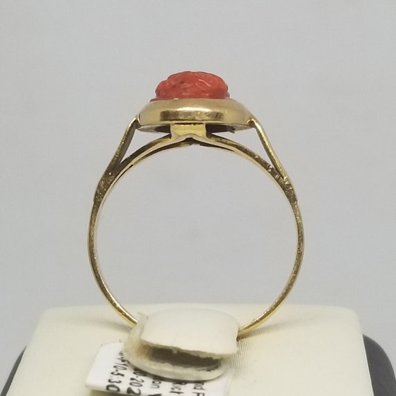 Z1785 Vintage 14K Yellow Gold with Coral Cameo Ri… - image 3