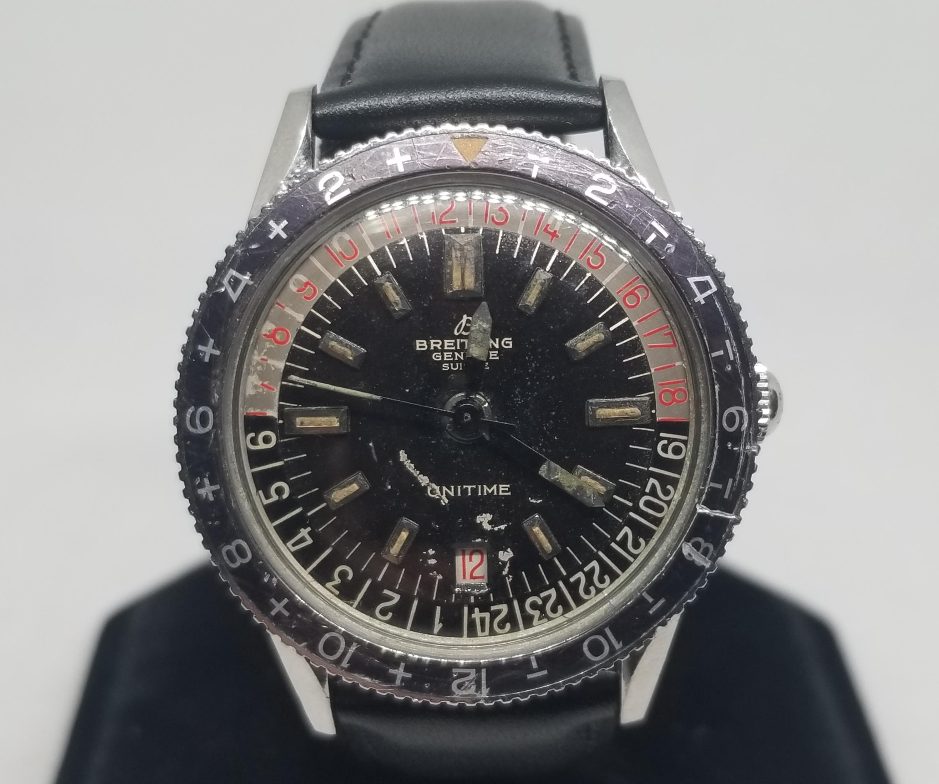 FARW365 Rare 1960s Breitling Unitime Automatic Wrist Watch 2610, Serviced 1-7-25, Works.