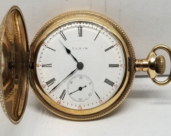 FAPW319 1910 Gold Filled Elgin Pocket Watch 3 Finger, Grade 339, Size 16s, 17 Jewels, Works.