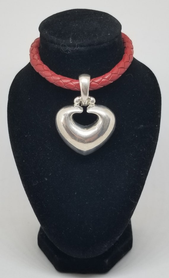 Z1062 Vintage Sterling and Red Leather Choker with