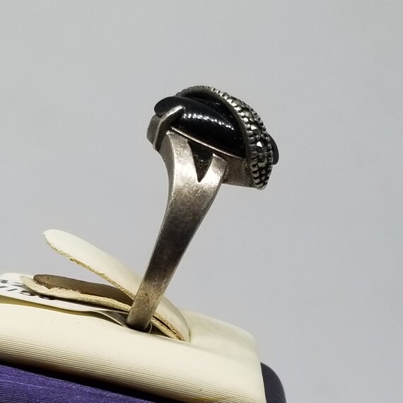 大特価放出！ FA4266 Vintage Sterling With Onyx and Marcasites Ring, Size 帽子