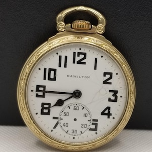 FAPW501 1947 10K G.F. Hamilton Pocket Watch, Gr 992B, Size 16s, 21 J, Working.
