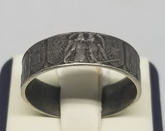 Vintage WWII Trench Art Ring: 800 Silver Sailing Ship, Iraq C1944