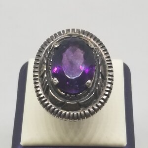 FAB4357 Vintage Sterling Mid Century Amethyst Ring, Size 7.
