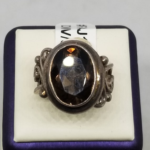 FAJ103 Vintage Sterling and Smoky Quartz Ring, Si… - image 1
