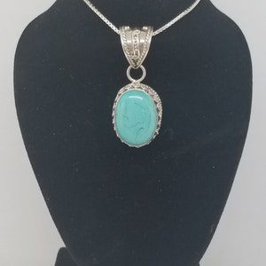 FA2233 Vintage Sterling and Created Turquoise Pendant.
