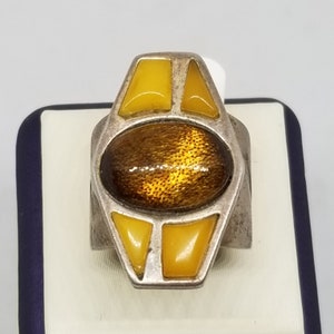 FA3534 Vintage Jay King China Sterling and Multi Stone Ring, Size 7.