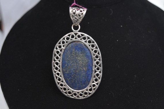 FA889 Vintage Sterling Blue Lapis? Pendant - image 2