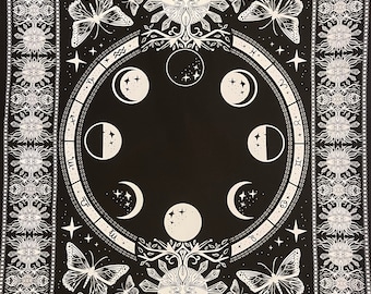 Astrology Zodiac Moon Phases Tarot Cloth | Wicca | Butterfly | Witch Gift |  Moon Lover | Altar Cloth | Spirit Cloth | Divination Tool