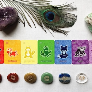 Juego de barajas y estuches de afirmaciones de chakras en miniatura con animales / Baraja de chakras / Atención plena / Cartas de chakras / Cartas de animales / Cartas de afirmación / Baraja para niños