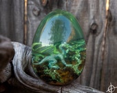 Dragon Egg, Resin Wood Sculpture, Green Welsh Dragon Diorama, Hand-Turned for Mythical Beast Collector, LARP Prop, Cosplay Tactile Gift