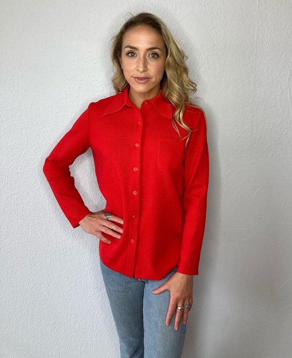 Vintage 70's Le Roy Knitwear RETRO cherry red STR… - image 8