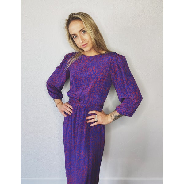 Vintage 80s Robinson’s SILK bright purple & fuchsia VIBRANT cocktail dress