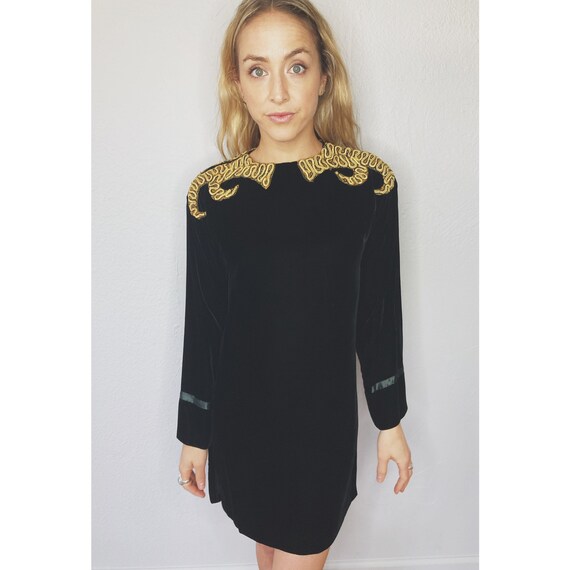 RARE Vintage 60s Italian Black VELVET Mini Dress With GOLD Embellished  Statement Collar - Etsy