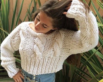 Easy Knitting Pattern for a Cute, Chunky, Hand Knitted Cropped Cable Sweater