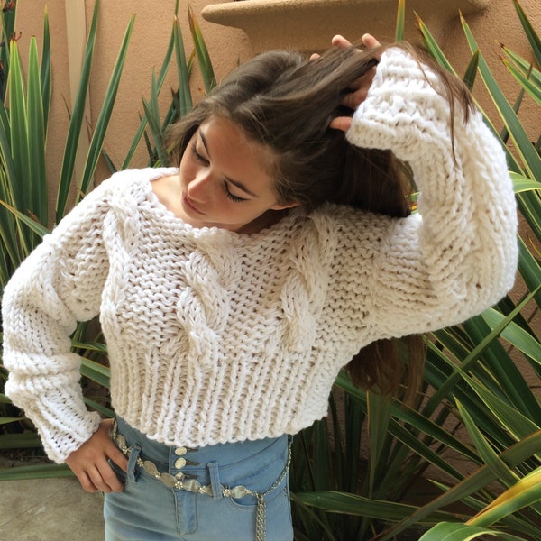Easy Knitting Pattern for a Cute, Chunky, Hand Knitted Cropped Cable Sweater