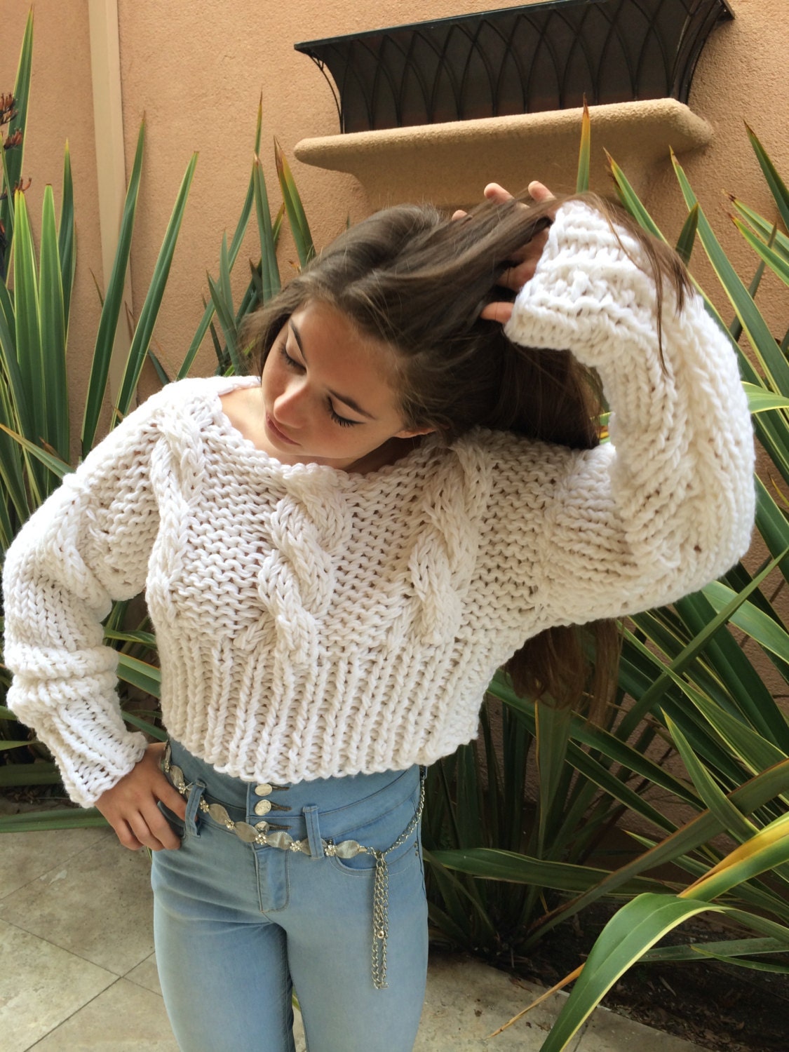 Cable knit cropped sweater online
