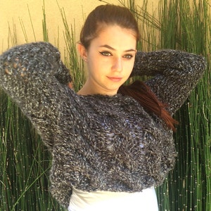 Easy Knitting Pattern for a Big, Chunky, Cozy, Hand Knitted, Cable Sweater with Hood for both Cropped and Long Versions
