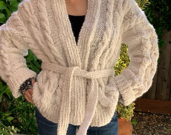 Easy, Ladies Cable Cardigan - Knitting Pattern - With Optional Belt