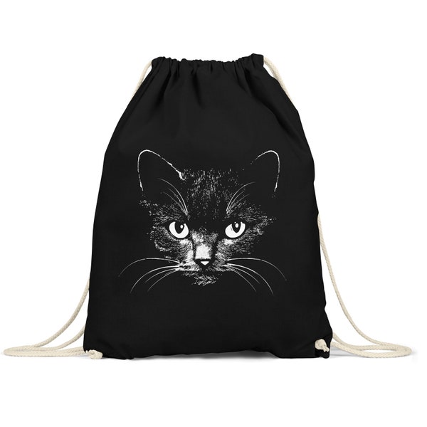 Gym bag cat Drawstring backpack black Cats Gymbag Cotton Screen printing tattoo hand-printed