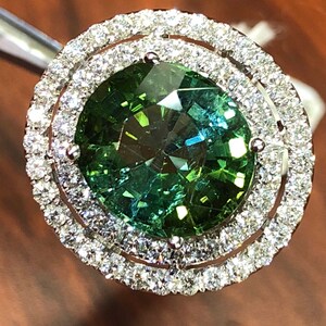 Green Tourmaline Ring Diamonds 18K item SN01