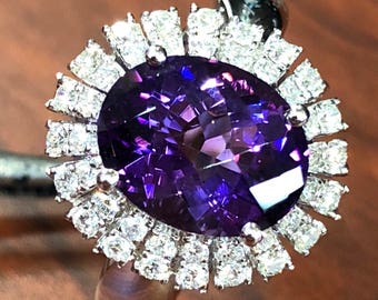 18K Amethyst Diamonds Halo ring February Birthstone Item SN15