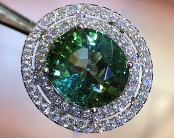 Green Tourmaline Ring Diamonds 18K item SN01