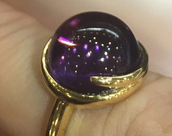 18K Amethyst Cabochon Ring 18K Yellow Gold  Item SN16 pomelato style