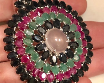 Sapphires , Emeralds,Ruby Pendant Brooch Item516