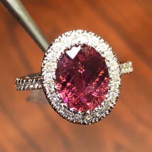 18K Rubelite Diamonds engagement Ring Wedding Ring halo diamond ring Item SN08