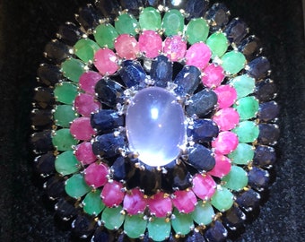 Sapphire Emerald & Ruby Pendant Brooch Item 515 Indian pendant