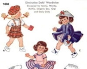 Pattern 1898-7"/8" ~ Wendy-Ginny-Riley ~ 4.5" chest ~ Vintage 1954 Doll Clothes