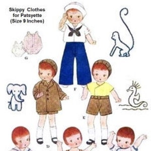 Pattern #19 ~ fits 9.5" ~ PATSYETTE ~ 6" chest ~ Vintage 1932 Doll Clothes ~ Sailor Suit-Cloche Hat-Sun Suit