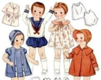 Pattern 1919-11.5&quot; ~ Patsy Jr-Patsykins-Shirley Temple ~ 7&quot; chest ~ Vintage 1934 Doll Clothes