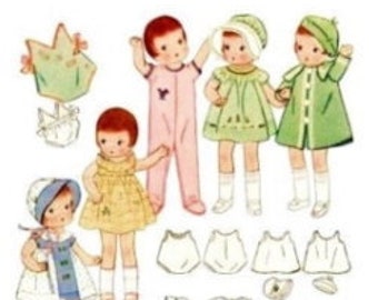 Pattern #10 ~ fits 9&quot; PATSYETTE Doll ~ 6&quot; chest ~ Vintage Bathing Suit-Footed Sleeper-Dresses-Coat-Hat