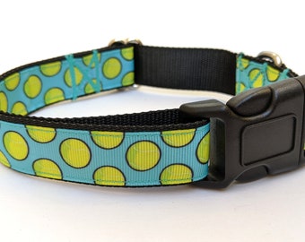 Tennis Balls on Teal Dog Collar - Ball is Life Collar For Dogs That Love Fetch!