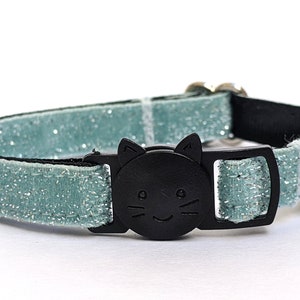 Blue Sparkly Velvet Cat Collar - Shiny Soft Breakaway Kitty Collar With Removable Bell