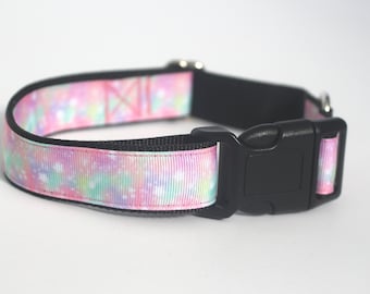 Unicorn Glitter and Stars Pink Dog Collar - 1 Inch Width - Girl Dog Collar