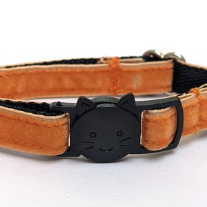 Orange Velvet Cat Collar - Soft Luxury Breakaway Safety Cat Collar with Bell - Thin Adjustable Lightweight Kitty Collar