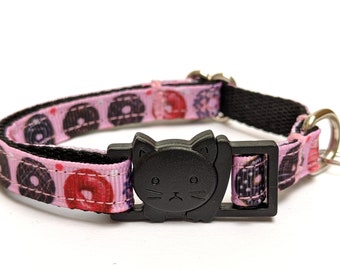 Donuts Pink Cat Collar - Foodie, Desserts Breakaway Safety Kitty Collar With Bell for Girl/Female Kittens, Small, Large Cats