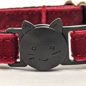 Wine Red Velvet Cat Collar Soft Luxury Breakaway Safety Kitty Collar With Bell for Kittens, Large & Small Cats Deep Burgundy image 3