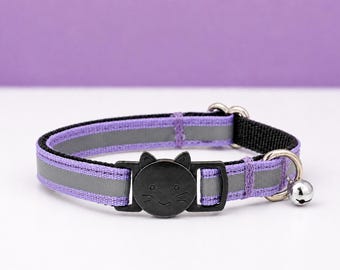 Lilac Purple Reflective Cat Collar - Breakaway Safety Buckle, with Bell
