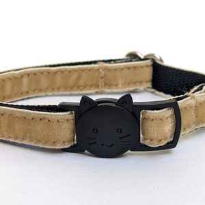 Tan Velvet Cat Collar - Beige Breakaway Soft Kitty Collar With Removable Bell