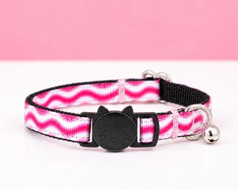 Wavy Pink Breakaway Cat Collar with Bell