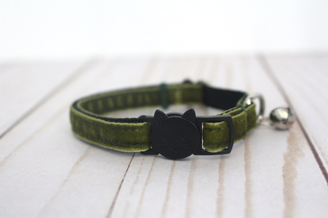 Army Green Velvet Cat Collar Olive Green Soft Breakaway Etsy