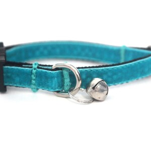 Turquoise Velvet Cat Collar Soft Luxury Breakaway Safety Cat Collar with Bell Ocean Teal, Thin Adjustable Kitty Collar image 4